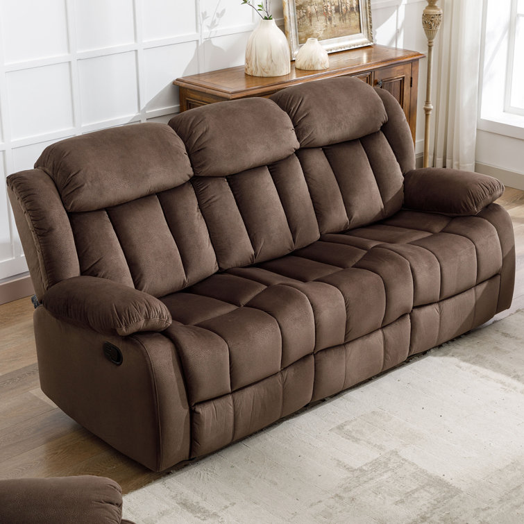 Oxier Contemporary Short Plush Manual Reclining Motion Sofa Breathable Soft Skin Friendly Upholstery Ebern Designs